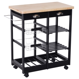 Homcom Carrello da Cucina con Cassetti e portabottiglia vino Legno e Nero