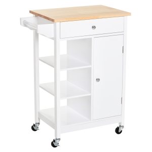 Homcom Carrello da Cucina con Cassetto Antina e 3 Ripiani Aperti in Legno Bianco 66 x 39,5 x 86,5 cm