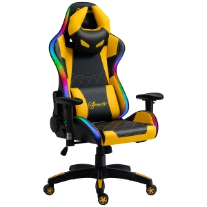 Vinsetto Sedia da Gaming Luminosa, Poltrona Gaming PC con Luci a LED in Similpelle Gialla e Nera