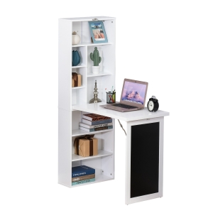 HOMCOM Tavolo Scrivania Pieghevole con Libreria e Lavagna, Bianco