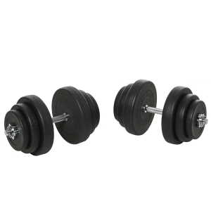 HOMCOM Set Manubri Palestra 40kg, 2 Manubri per Body Building in Acciaio con 12 Pesi da 5Kg 2.5Kg 1.5Kg