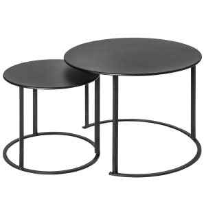 Outsunny Set 2 Tavolini da Salotto e Giardino Sovrapponibili in Ferro, Nero