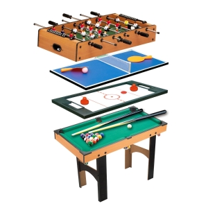 HomCom Tavolo Multi gioco 4 in 1 con Calcio Balilla, Hockey da Tavolo, Ping Pong e Biliardo in Legno MDF, 87 x 43 x 73cm
