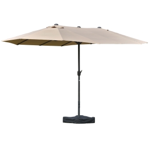 Outsunny Ombrellone da Giardino Doppio 460x270cm Apertura a Manovella, Base a Croce e Zavorra, Acciaio e Poliestere Khaki