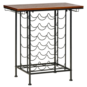 Étagère porte bouteilles style industriel métal noir aspect noyer