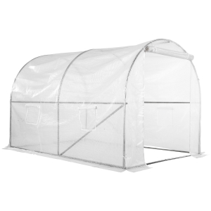 Outsunny Serre de jardin tunnel 6 m² 3L x 2l x 1,9H m acier galvanisé renforcé diamètre 2,4 cm + PE haute densité fenêtres porte blanc