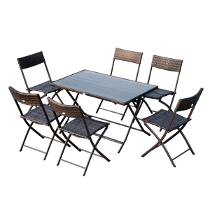 Outsunny Set Tavolo e Sedie da Giardino 7pz Tavolo con 6 Sedie da Giardino in Rattan