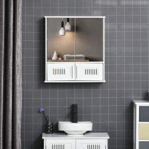 Kleankin Armoire miroir de salle de bain 4 portes étagère blanc