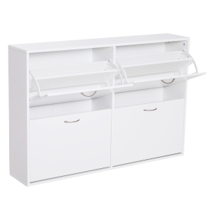 Homcom Scarpiera Salvaspazio Capacità 24 Paia in Legno, Bianco, 120x24x81cm