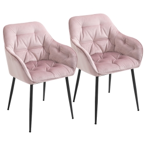 HOMCOM Set 2 Sedie Moderne Imbottite Stile Nordico in Velluto e Metallo Rosa