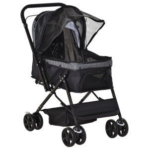 PawHut Passeggino per Cani Piccoli Pieghevole con Maniglione Girevole Ruote in EVA e Cestino Portaoggetti Nero
