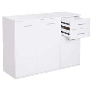 Homcom Armadietto con 3 Ante e 2 Cassetti in Legno Truciolato, Bianco, 106x35x76cm