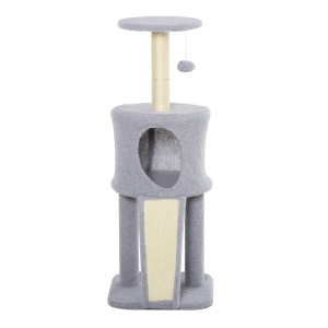 PawHut Tiragraffi a Colonna per Gatti con 3 Livelli Cuccia e Corda Sisal Grigio