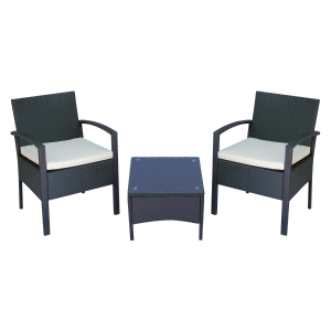 Outsunny Set Mobili da Giardino 2 Poltroncine e Tavolino con Cuscini PE Rattan, Nero