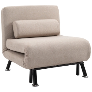 Homcom Poltrona Letto Singolo con Materasso e Cuscino Imbottito Telaio in Metallo Beige