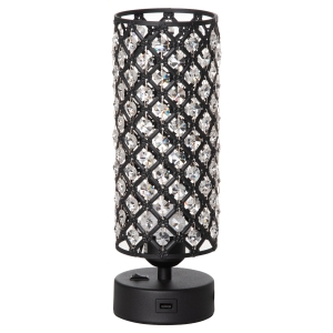 HOMCOM Lampada da Tavolo con Paralume in Cristallo e 2 Porte USB Intensità della Luce Regolabile Touch Ф10.8 x 30cm - Nero