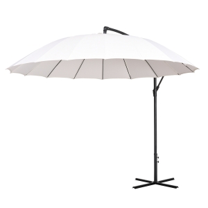 Outsunny Ombrellone Decentrato da Giardino Φ296cm, Ombrellone a Braccio per Esterni Bianco Crema con Base a Croce
