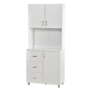 Homcom Credenza in Legno Bianco con 2 Armadietti 1 Ripiano Aperto e 3 Cassetti