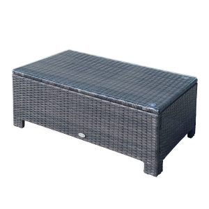Outsunny Tavolino da Giardino Esterno Piano in Vetro Temperato 5mm in Rattan, Marrone, 85x50x39cm