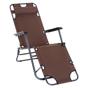 Outsunny Lettino Sdraio Pieghevole da Giardino Piscina con Braccioli Marrone
