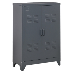 Armoire design industriel 2 étagères tôle métal gris anthracite