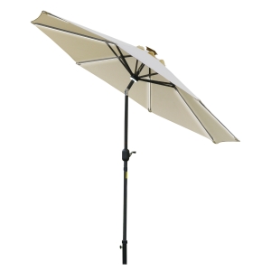 Outsunny Ombrellone Inclinabile con Apertura a Manovella, Luci LED e Pannello Solare, Crema Bianco Φ266x245cm
