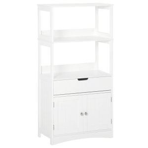 kleankin Mobile Bagno con Mensole, Armadietto e Cassetto in Legno, Bianco, 60x33x122.5cm