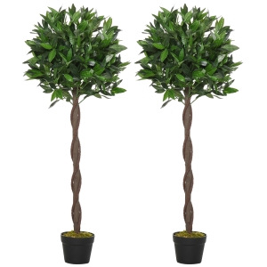 Outsunny Set 2 Piante Finte di Alloro in Vaso Alte 120cm per Interni ed Esterni
