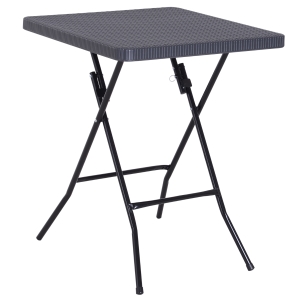 Outsunny Tavolo Pieghevole da Esterno Effetti Vimini con Struttura in Metallo Nero e Marrone 60 x 60 x 74 cm