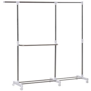 HOMCOM portaabiti e porta scarpe Estensibile a 3 Livelli , Acciaio e PP, Grigio, 93-172x42x95-162.5cm