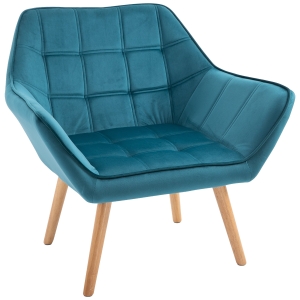 Homcom Poltroncina dal Design Scandinavo in Legno e Velluto Color Petrolio