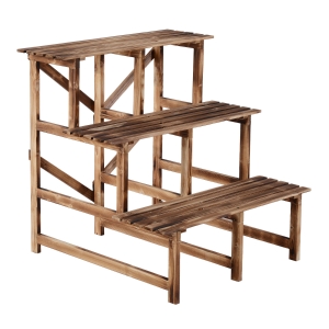 Outsunny Plantenetagere bloementrap plantenrek bloemenbank standaard 3 trappen vurenhout