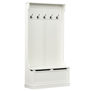 HOMCOM Perchero con Banco Conjunto de Pasillo Mueble Recibidor 5 Ganchos Espacio de Almacenaje 96x34x179,7cm Marfil