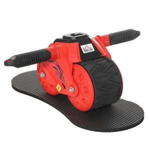 HOMCOM AB Wheel Attrezzo per Allenamento Addominali, Impugnature Antiscivolo e Tappetino per Ginocchia Rosso