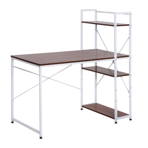 HOMCOM Bureau d'angle avec rangement design Industriel avec bibliothèque 3 étagères panneaux particules aspect noyer métal blanc
