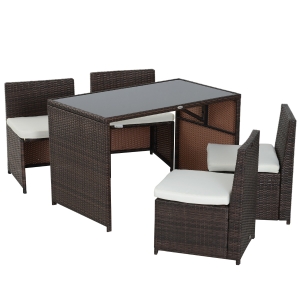 Outsunny Set Mobili da Giardino in Rattan 5pz Tavolo Pranzo 4 Sedie con Cuscini