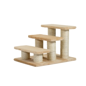 PawHut Scaletta per Gatti in Legno e Peluche, beige, 45×35×34cm
