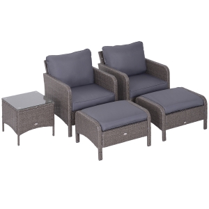 Outsunny Set Mobili da Giardino Divanetti con Pouf e Tavolino in PE Rattan con Cuscini Grigio