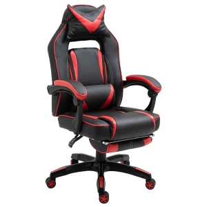 Vinsetto Sedie da Gaming Sedie da ufficio ergonomiche con Rotelle in Ecopelle, Rosso e Nero