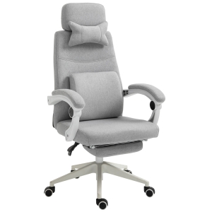 Vinsetto Poltrona da Ufficio Sedia Ergonomica, Cuscino Lombare, Poggiatesta e Poggiapiedi Estraibile, Grigia 62x68x117-127cm