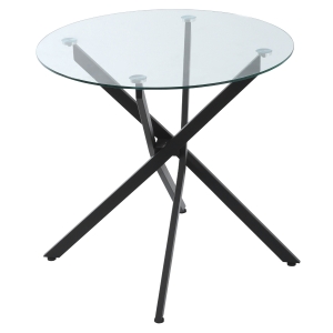 HOMCOM Tavolo Rotondo in Vetro e Gambe Incrociate in Metallo, Tavolino Moderno per Soggiorno e Studio, 80x80x75cm, Nero