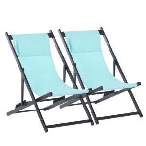 Outsunny Set 2 Sedie Sdraio Pieghevoli in Alluminio e texteline Azzurro