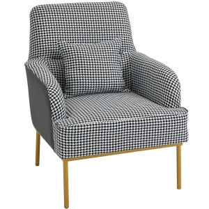 HOMCOM Poltrona Vintage Pied-de-poule con Gambe Oro Poltroncina da Camera