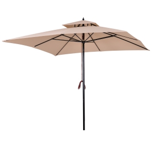 Outsunny Ombrellone da Giardino 300x300cm con Doppio Tetto in Poliestere, Palo e Stecche in Metallo, Beige e Nero