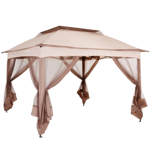 Outsunny Gazebo Doppio Tetto Impermeabile con Zanzariere, Marrone, 3.25x3.25m
