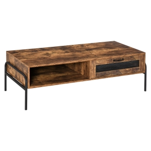 HOMCOM Tavolino in Stile Industriale in Legno Marrone Rustico e Metallo Nero