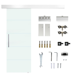 Homcom Porta Scorrevole in Vetro a Strisce con Binario in Alluminio, 75x210cm