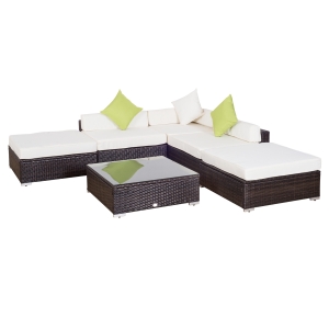 Outsunny Mobili da Giardino in Rattan PE con Divano Angolare e Pouf con Cuscini Telaio Set da 18 Pezzi, Marrone