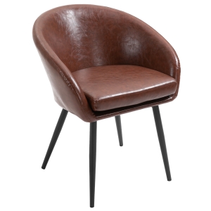 HOMCOM Sedia Imbottita Stile Vintage con Braccioli, Gambe in Metallo e Rivestimento PU Marrone