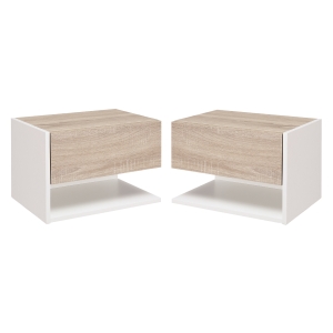 HOMCOM Set 2 Comodini Sospesi a Parete con Cassetto e Mensola Bianco e Rovere